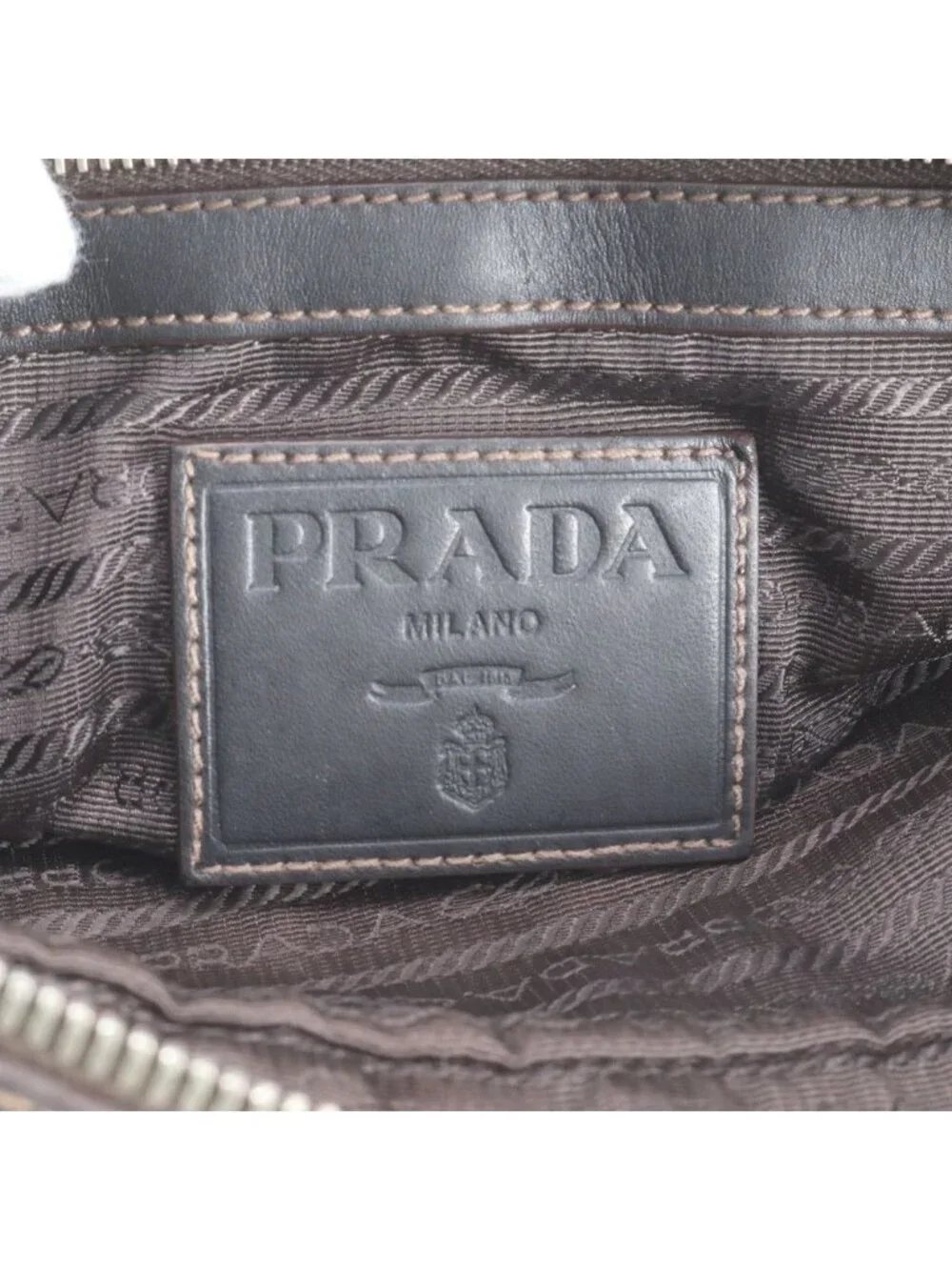 Prada Logo Jacquard Leather Shoulder Bag Crossbody Messenger Business Brown